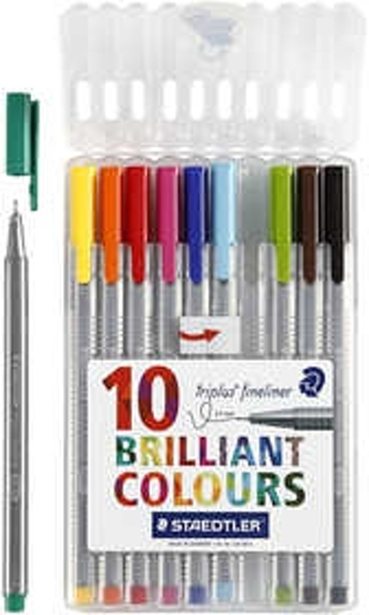 Triplus® fineliner, lijndikte: 0,3 mm, diverse kleuren, driehoekig, 10stuks [HOB-37516]